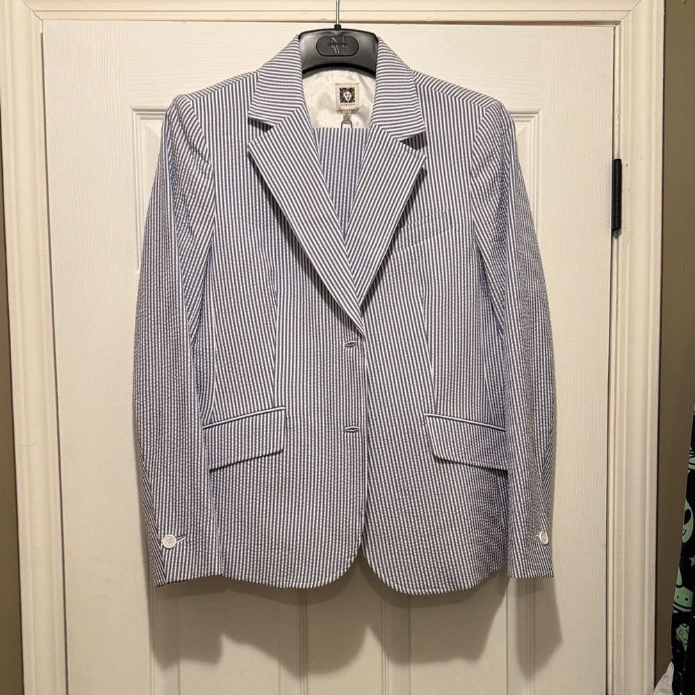 Anne Klein Navy and White Pinstripe Blazer